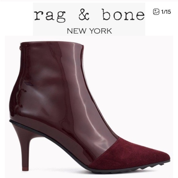 Rag & Bone Red Wine Beha Mixed Bootie Deep Burgundy Black Heeled Boots